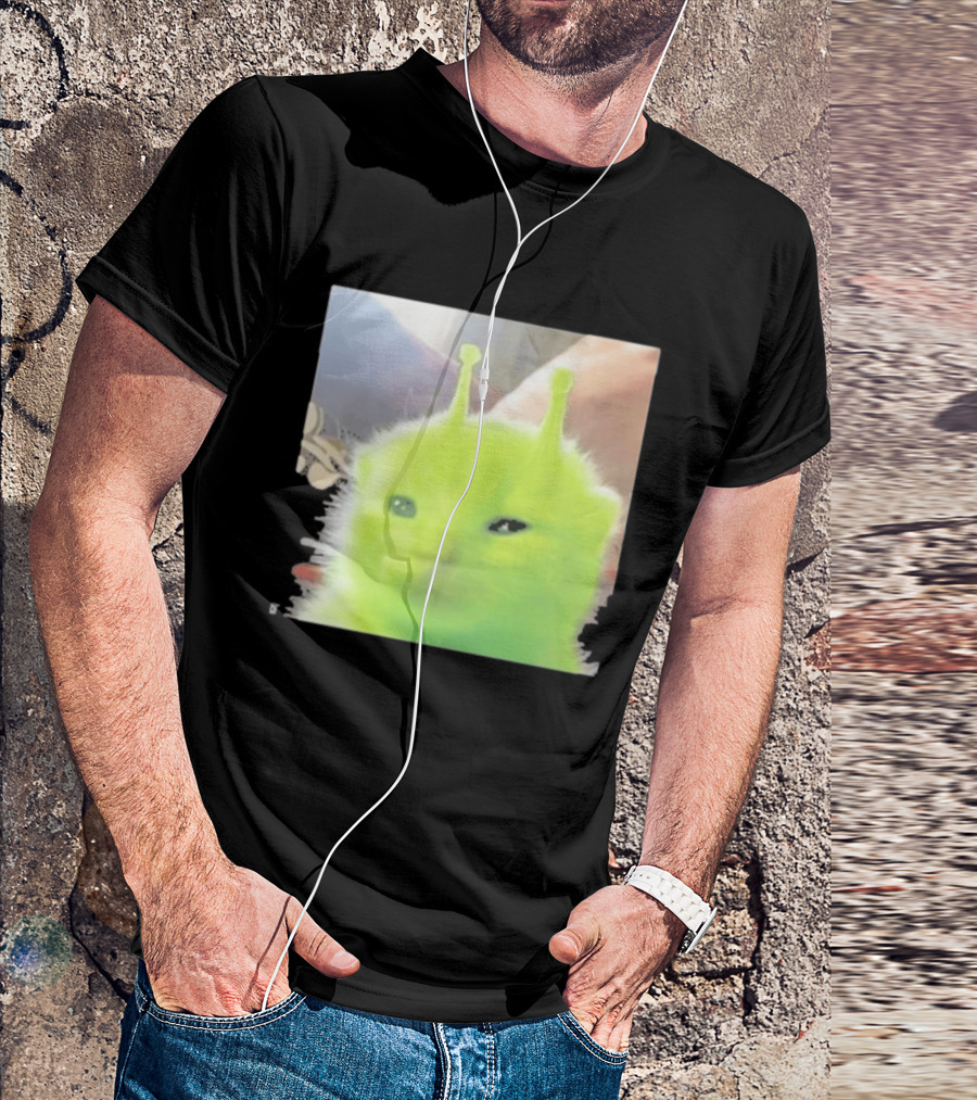 Glorp Alien Cat Winking Whimsical Green Feline With Antennae T-Shirt