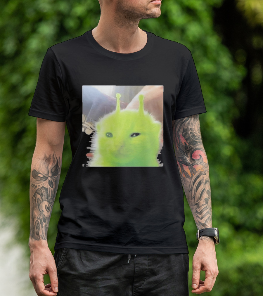 Glorp Alien Cat Winking Whimsical Green Feline With Antennae T-Shirt