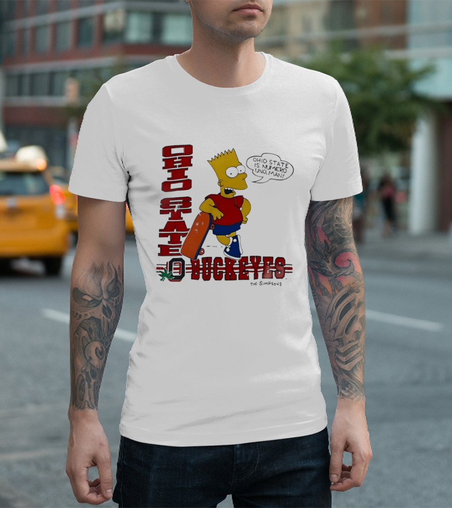 Ohio State Buckeyes Bart Simpson Numero Uno Man Skateboard T-Shirt
