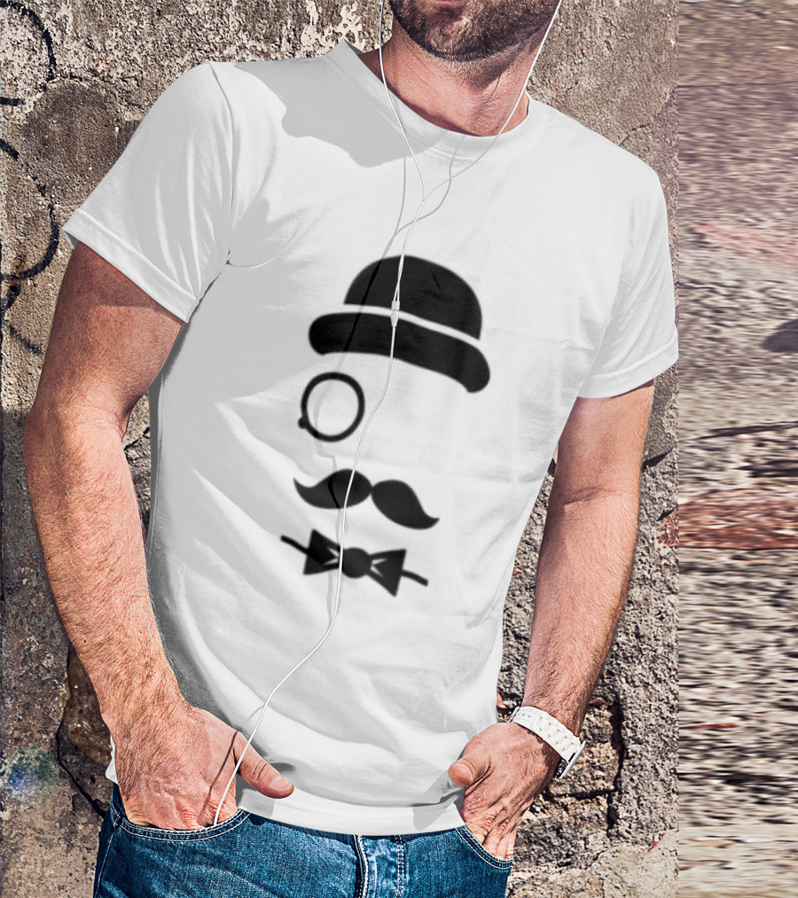 Bowler Hat Monocle Mustache Bow Tie T-Shirt