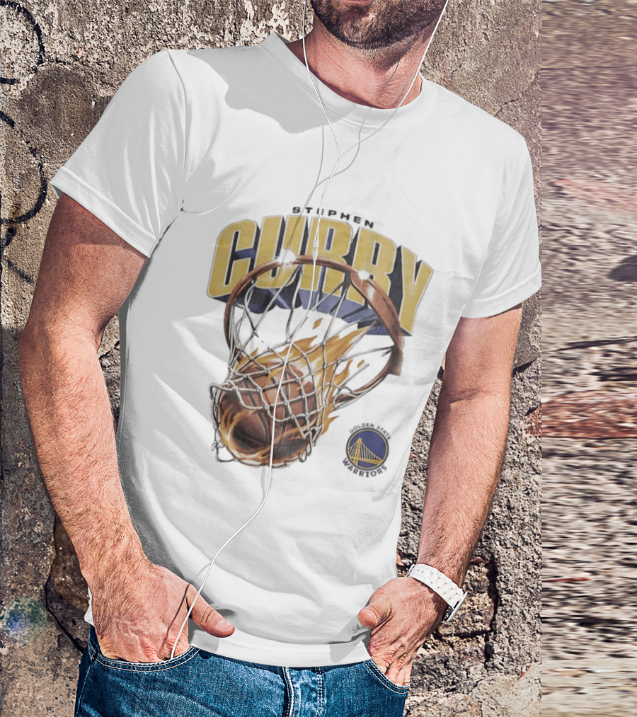 Stephen Curry Golden State Warriors Flaming Basketball Net T-Shirt