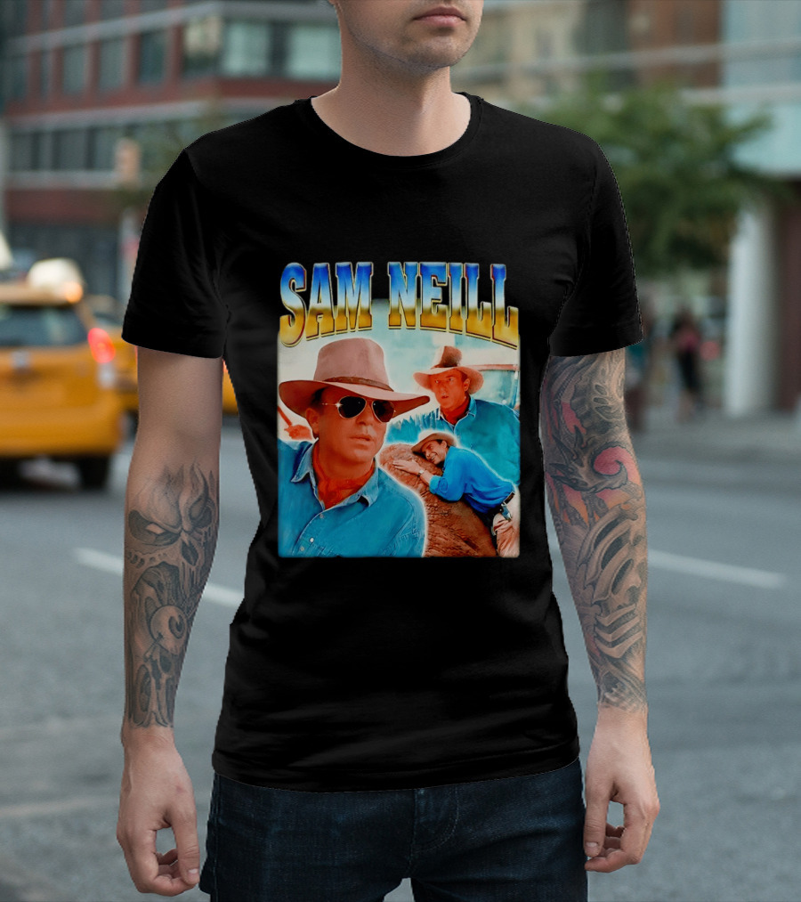 Sam Neill Vintage Style Cowboy Collage T-Shirt