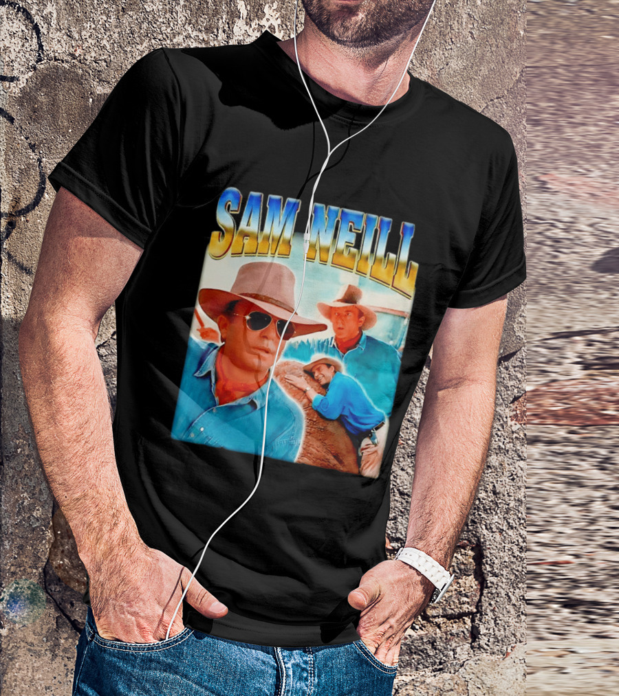 Sam Neill Vintage Style Cowboy Collage T-Shirt