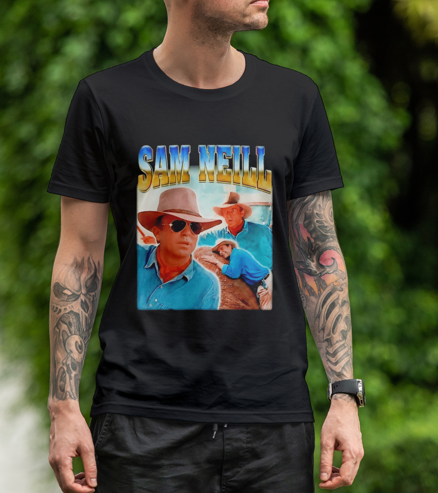 Sam Neill Vintage Style Cowboy Collage T-Shirt