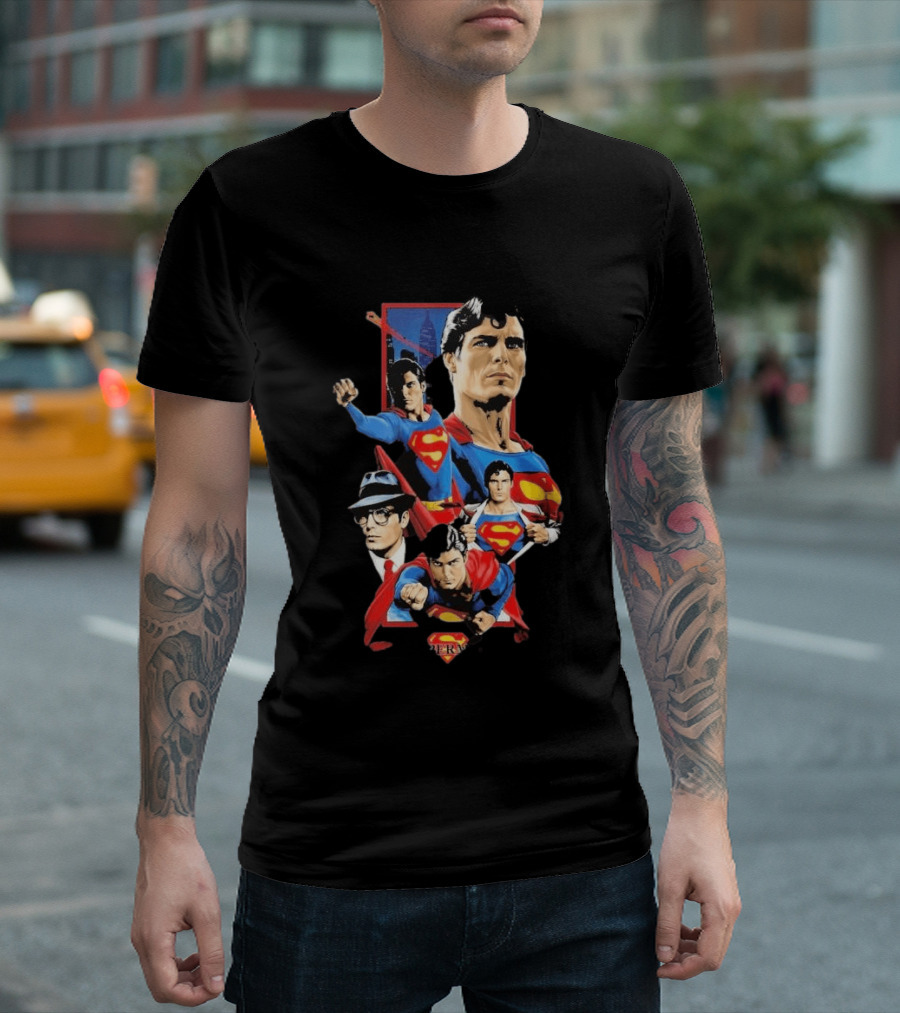 Superman Christopher Reeve Richard Donner Vintage Comic Collage T-Shirt
