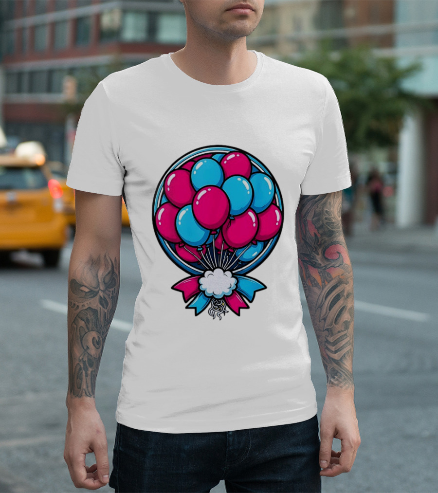Balloon Bouquet Cartoon Vibrant Pink And Blue Celebration T-Shirt