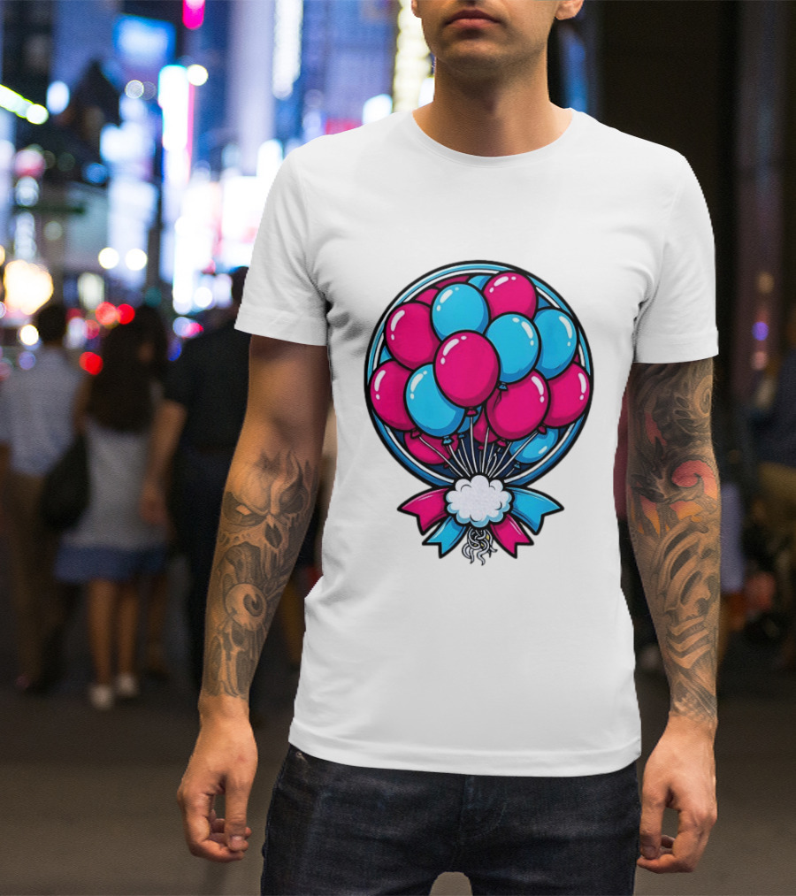 Balloon Bouquet Cartoon Vibrant Pink And Blue Celebration T-Shirt