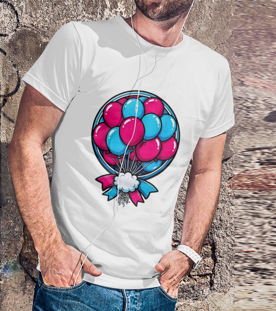 Balloon Bouquet Cartoon Vibrant Pink And Blue Celebration T-Shirt