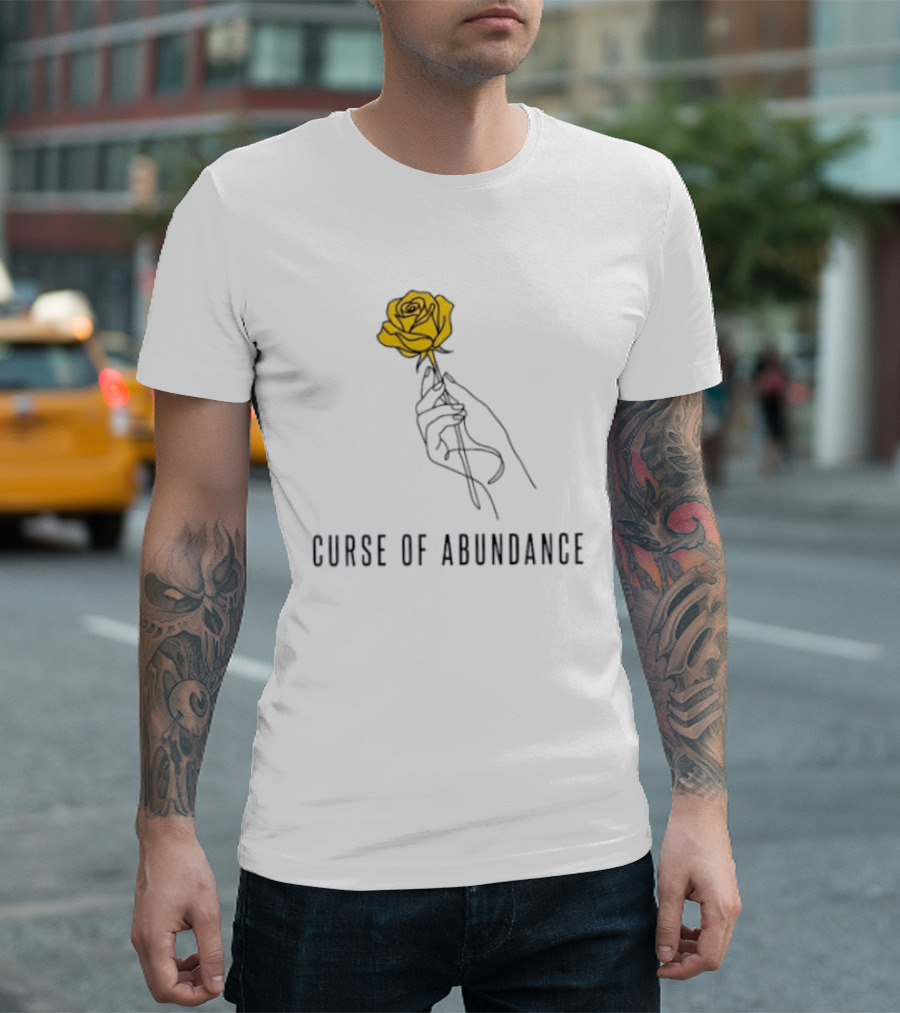 Curse Of Abundance Yellow Rose Hand Minimalist Line T-Shirt