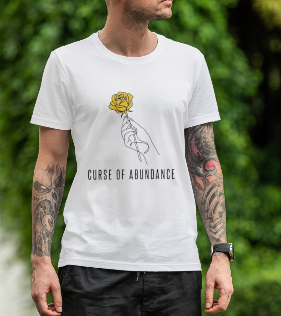 Curse Of Abundance Yellow Rose Hand Minimalist Line T-Shirt