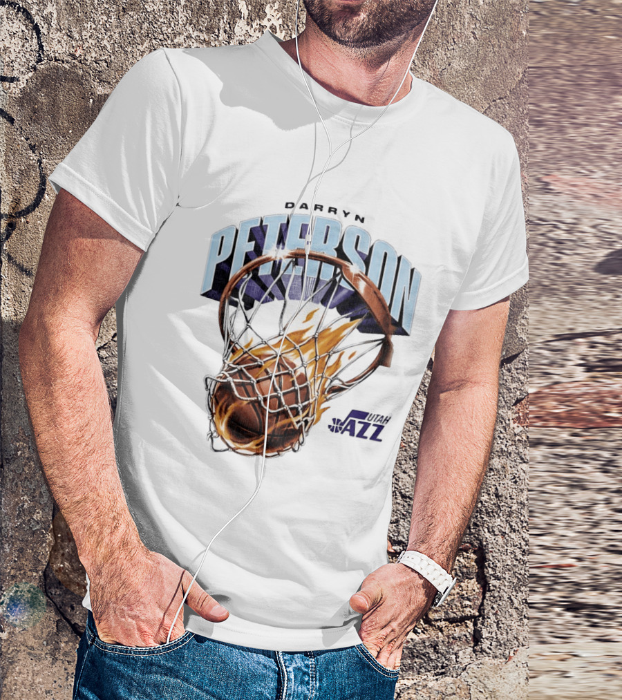 Darryn Peterson NBA Utah Jazz Basketball Hoop Flames T-Shirt