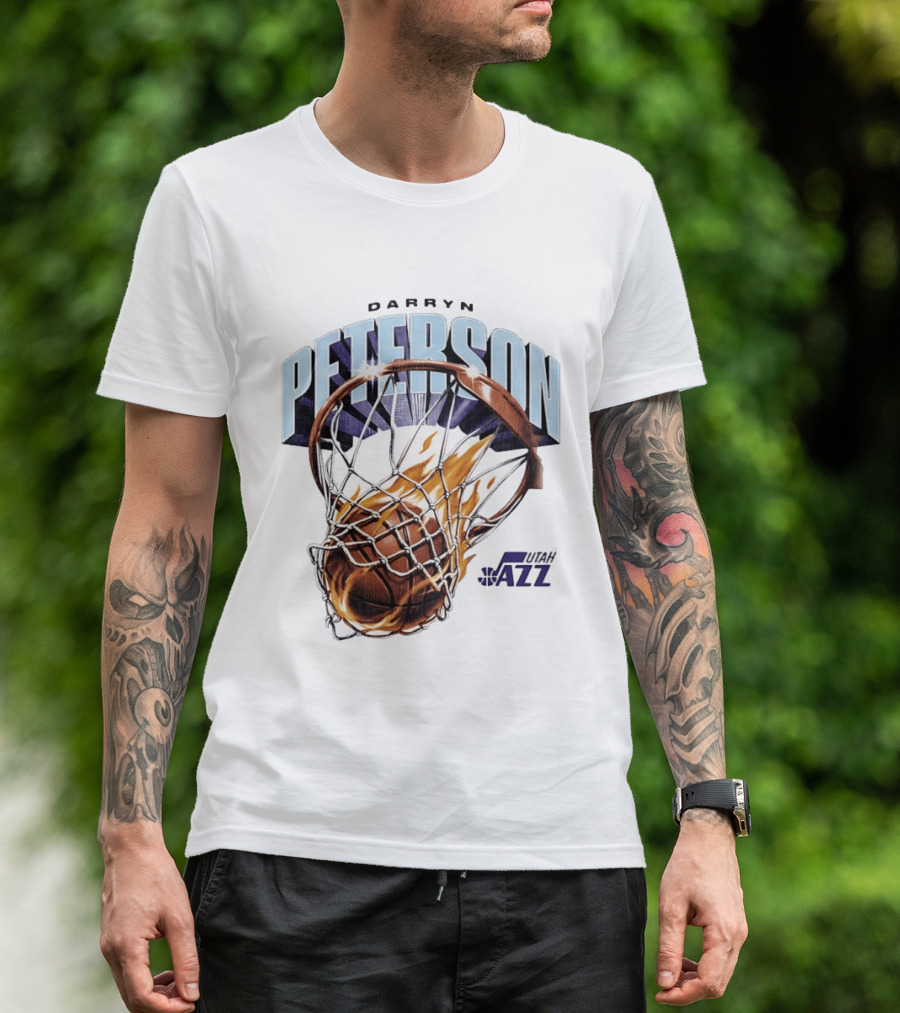 Darryn Peterson NBA Utah Jazz Basketball Hoop Flames T-Shirt