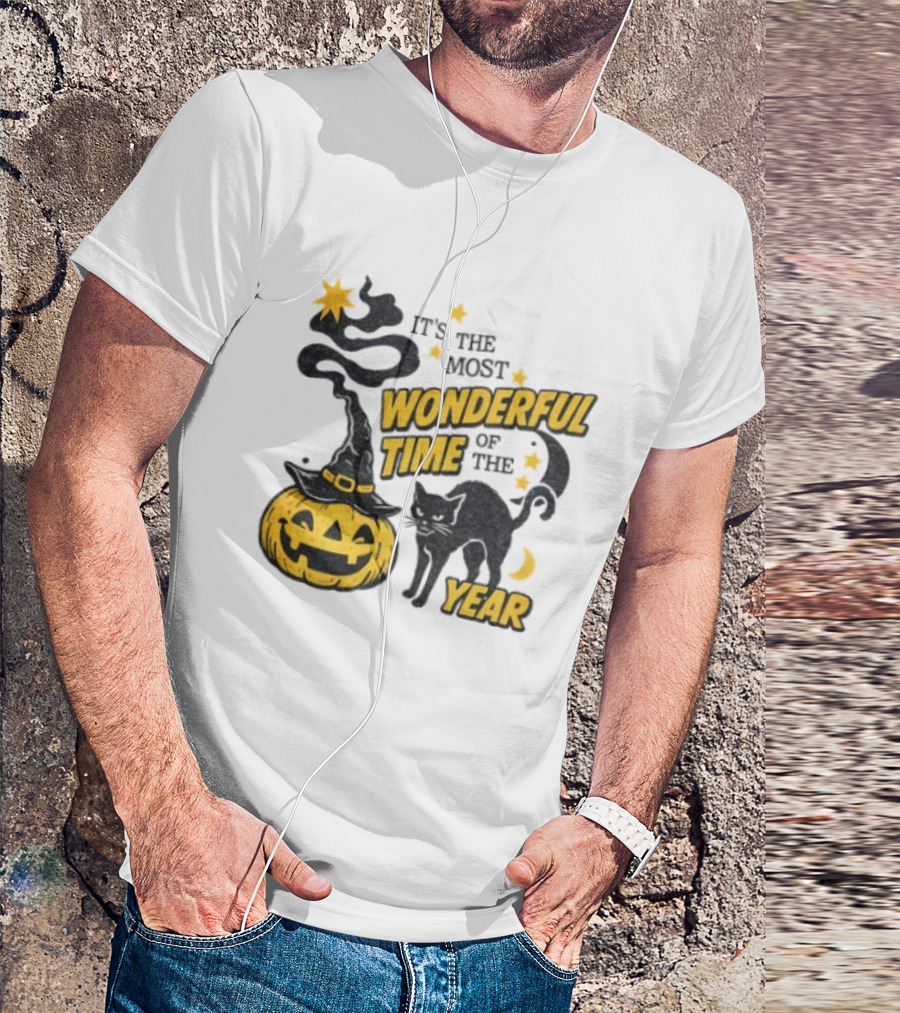 It's The Most Wonderful Time Of The Year Halloween Pumpkin Black Cat T-Shirt