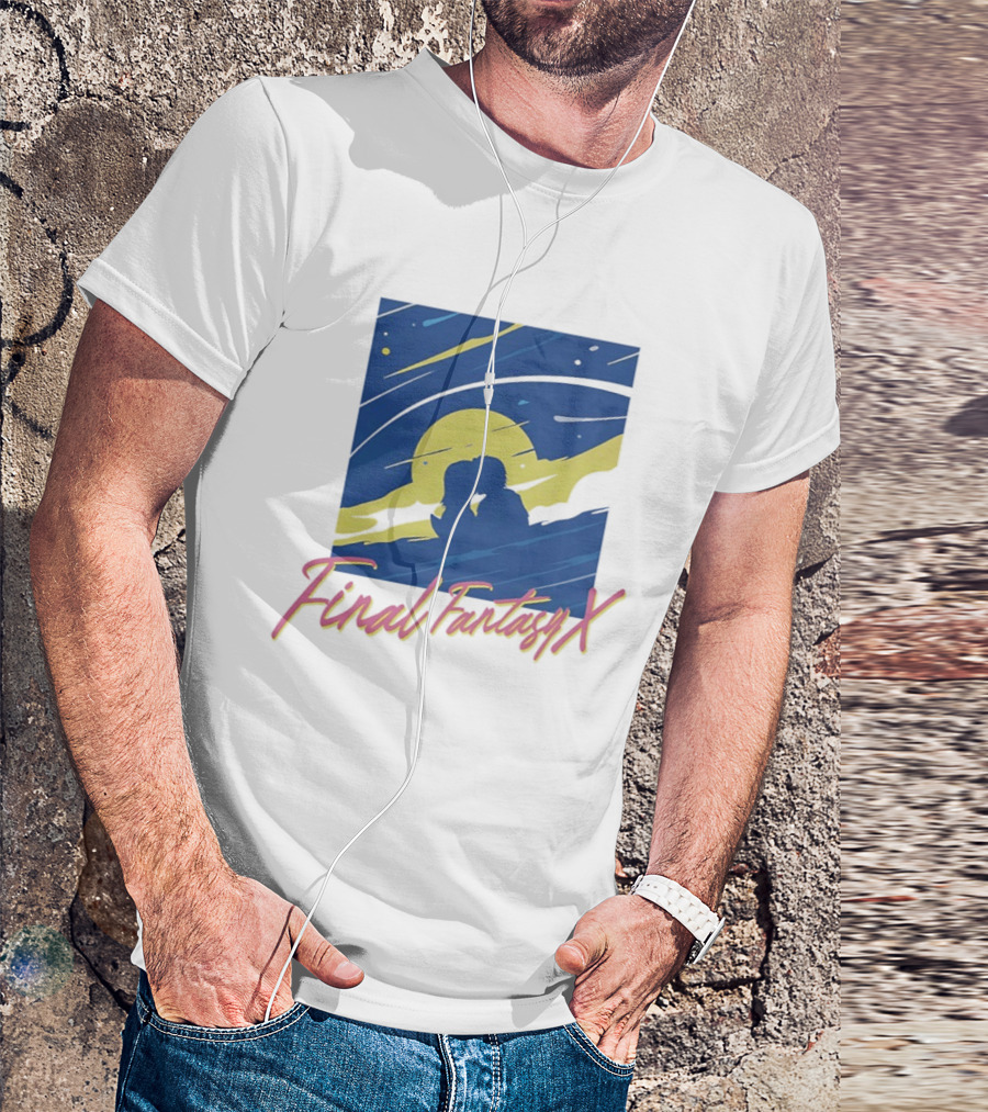 Final Fantasy X Tidus And Yuna Romantic Silhouette Under Moonlit Sky T-Shirt
