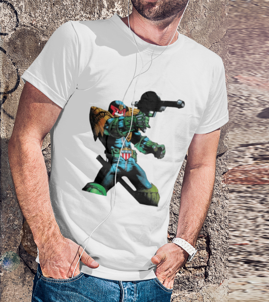 Judge Dredd Lawgiver Comic Book Character With Iconic Helmet T-Shirt
