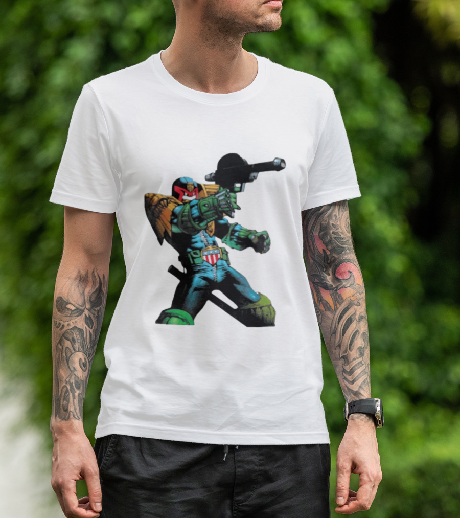Judge Dredd Lawgiver Comic Book Character With Iconic Helmet T-Shirt