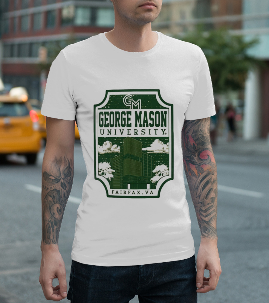 George Mason University GMU Fairfax VA Campus Scene Retro Vintage Green T-Shirt