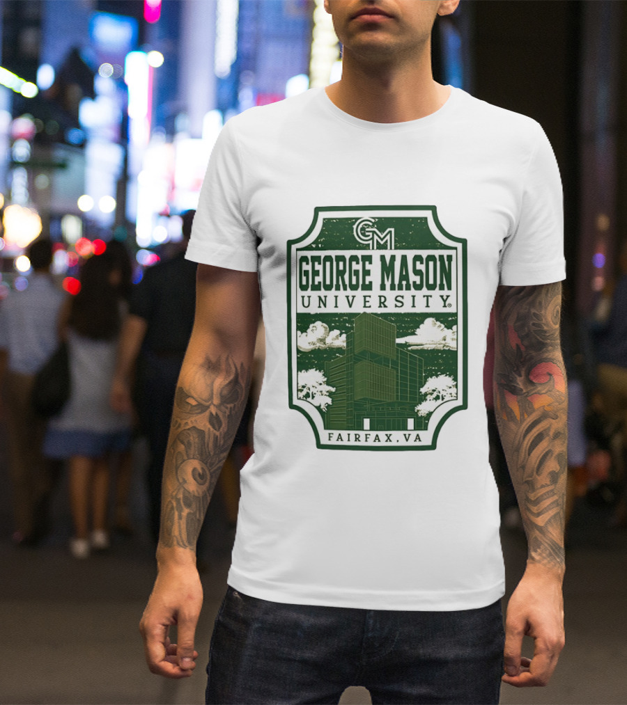 George Mason University GMU Fairfax VA Campus Scene Retro Vintage Green T-Shirt