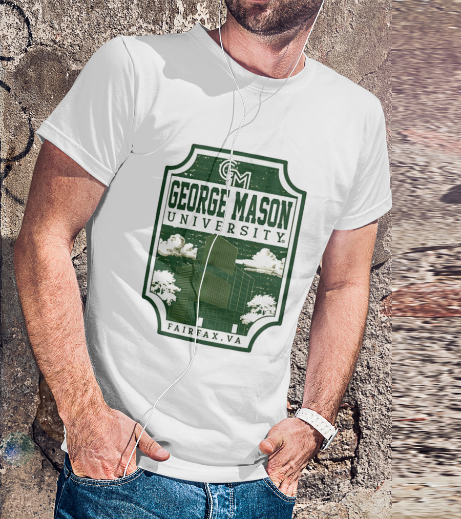 George Mason University GMU Fairfax VA Campus Scene Retro Vintage Green T-Shirt