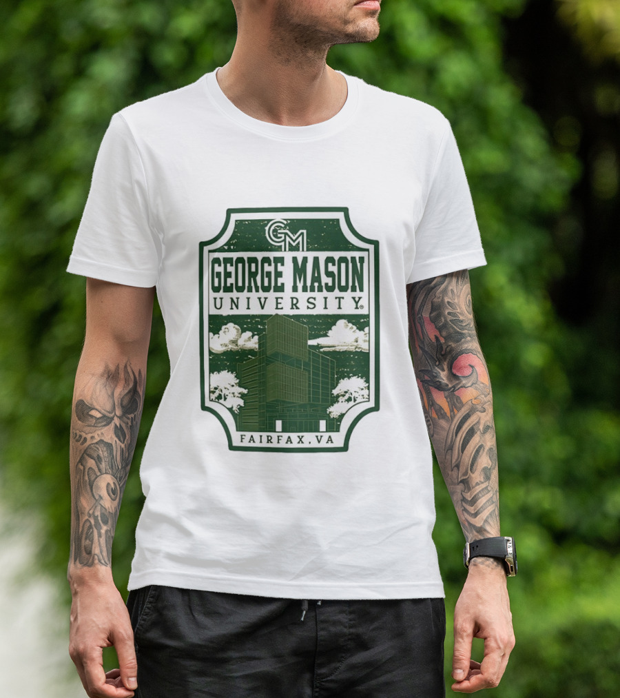 George Mason University GMU Fairfax VA Campus Scene Retro Vintage Green T-Shirt