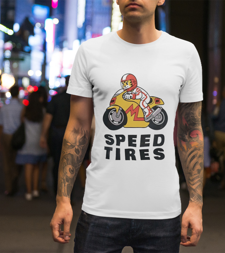 Speed Tires Tiger Motorcycle Racing Biker Rider On Yellow Bike T-Shirt