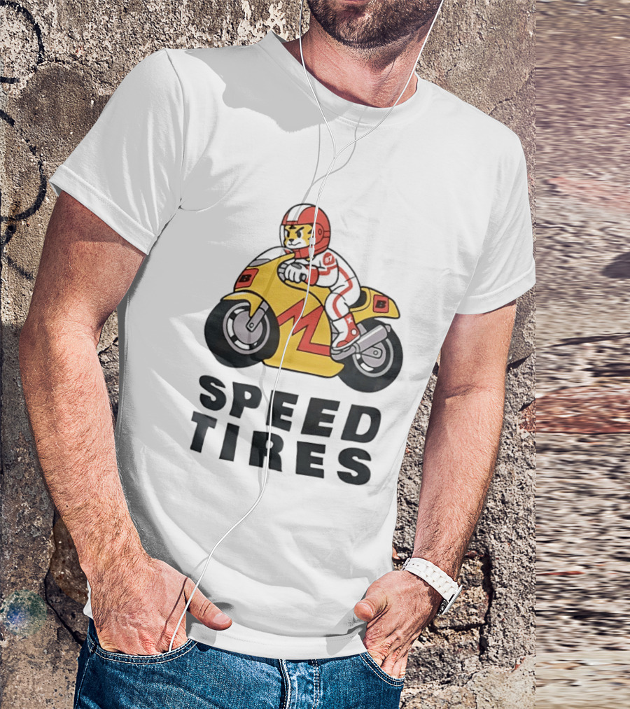 Speed Tires Tiger Motorcycle Racing Biker Rider On Yellow Bike T-Shirt