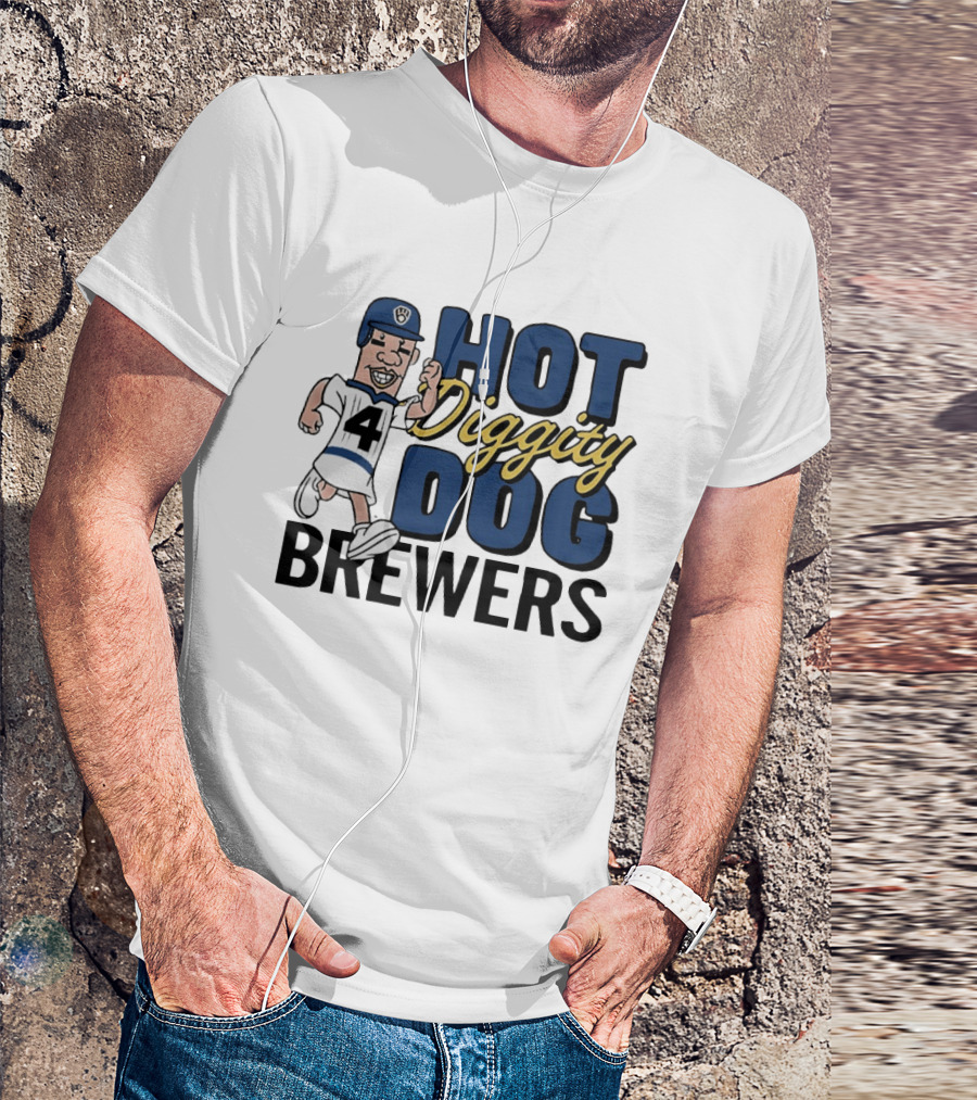 Milwaukee Brewers Hot Diggity Dog Baseball Player Number 4 T-Shirt