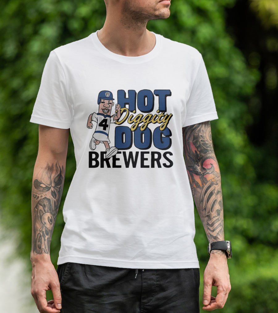 Milwaukee Brewers Hot Diggity Dog Baseball Player Number 4 T-Shirt