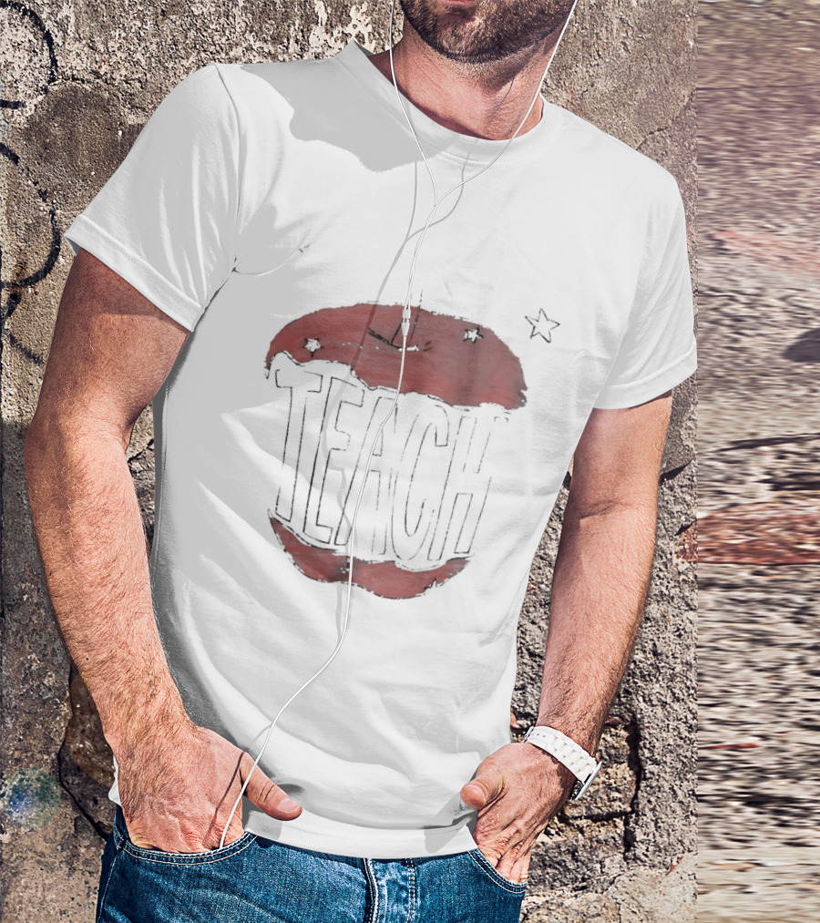 Teach Apple Bitten Cartoon Text Stars T-Shirt