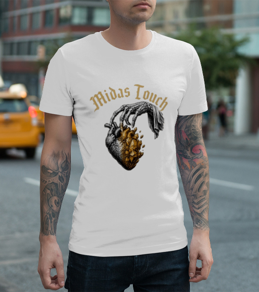 Midas Touch Skeleton Hand Crystal Heart T-Shirt