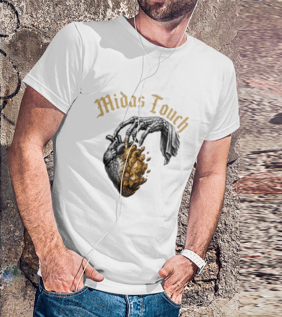 Midas Touch Skeleton Hand Crystal Heart T-Shirt