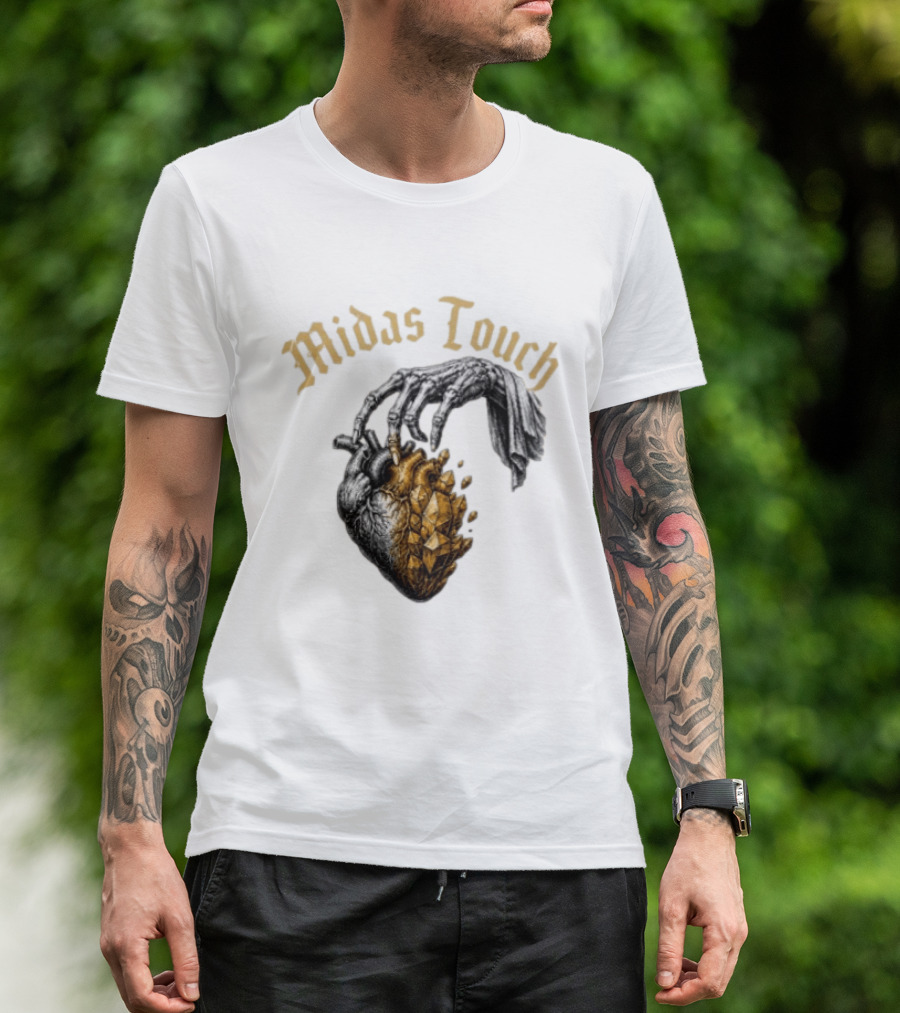 Midas Touch Skeleton Hand Crystal Heart T-Shirt