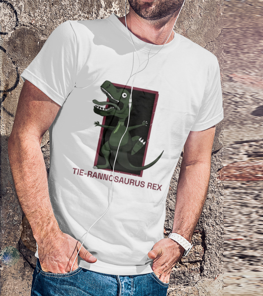 TIE RANNOSAURUS REX Dinosaur Humor Pun With Green Tie T-Shirt