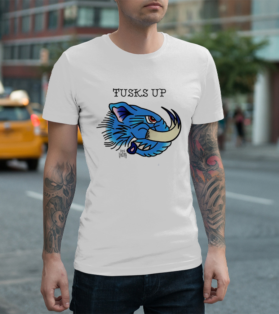 Tusks Up Blue Boar Head By Ghou Viscera T-Shirt