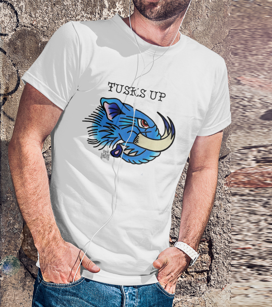 Tusks Up Blue Boar Head By Ghou Viscera T-Shirt