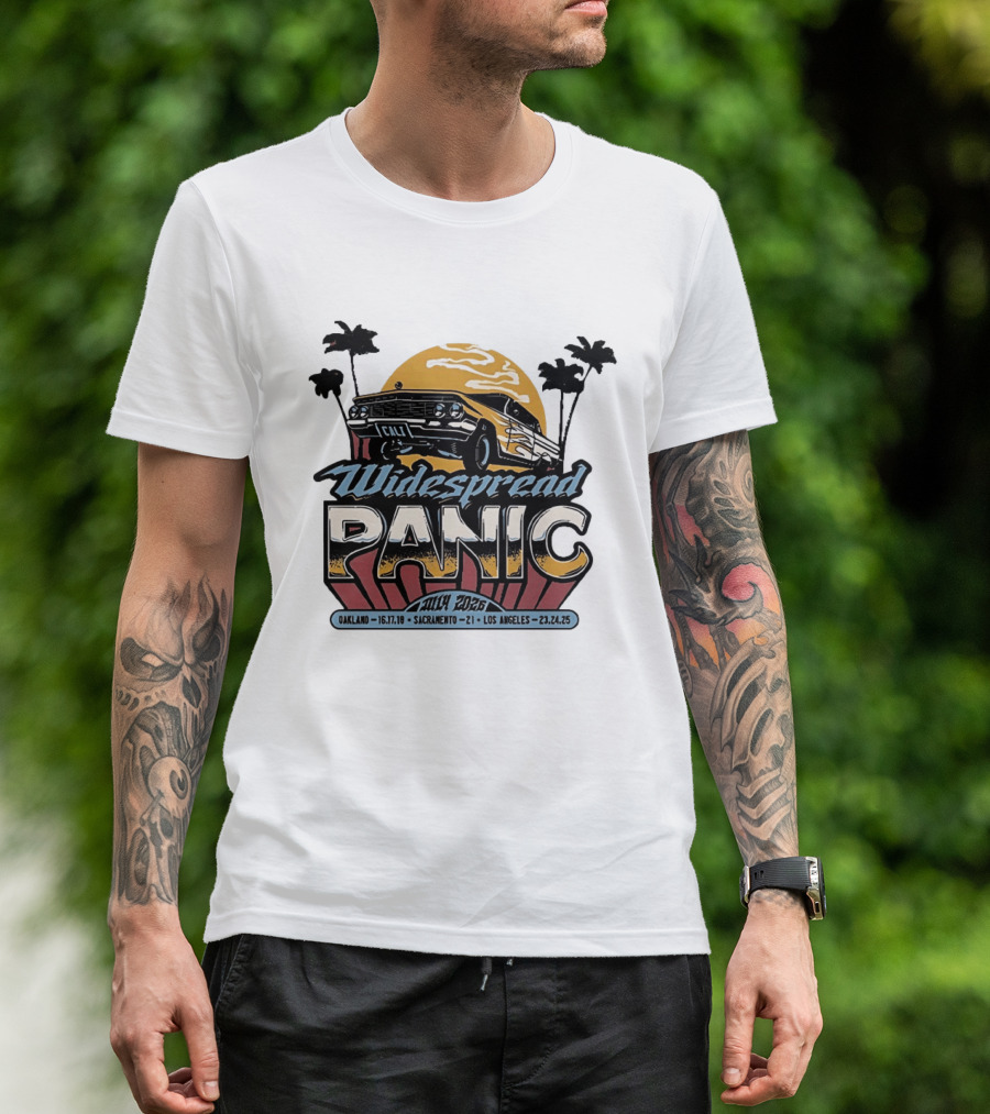 Widespread Panic California Tour 2026 Oakland Sacramento Los Angeles July Dates Retro Car Sunset T-Shirt