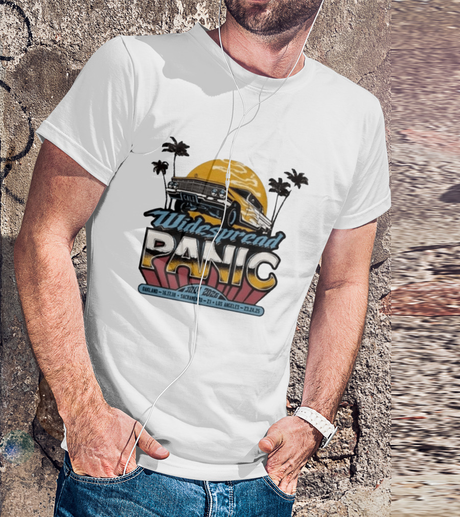 Widespread Panic Summer Tour 2026 Oakland Sacramento Los Angeles Classic Car Palm Trees T-Shirt