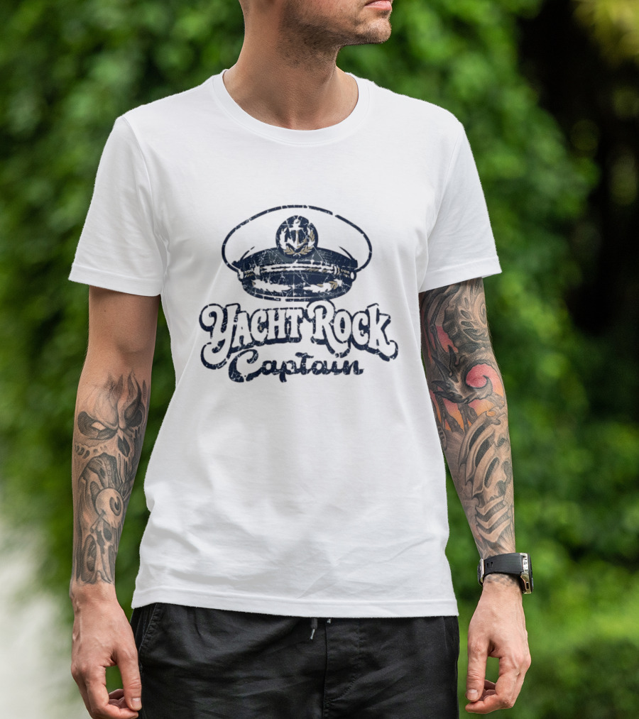 Yacht Rock Captain Distressed Nautical Captain's Hat T-Shirt