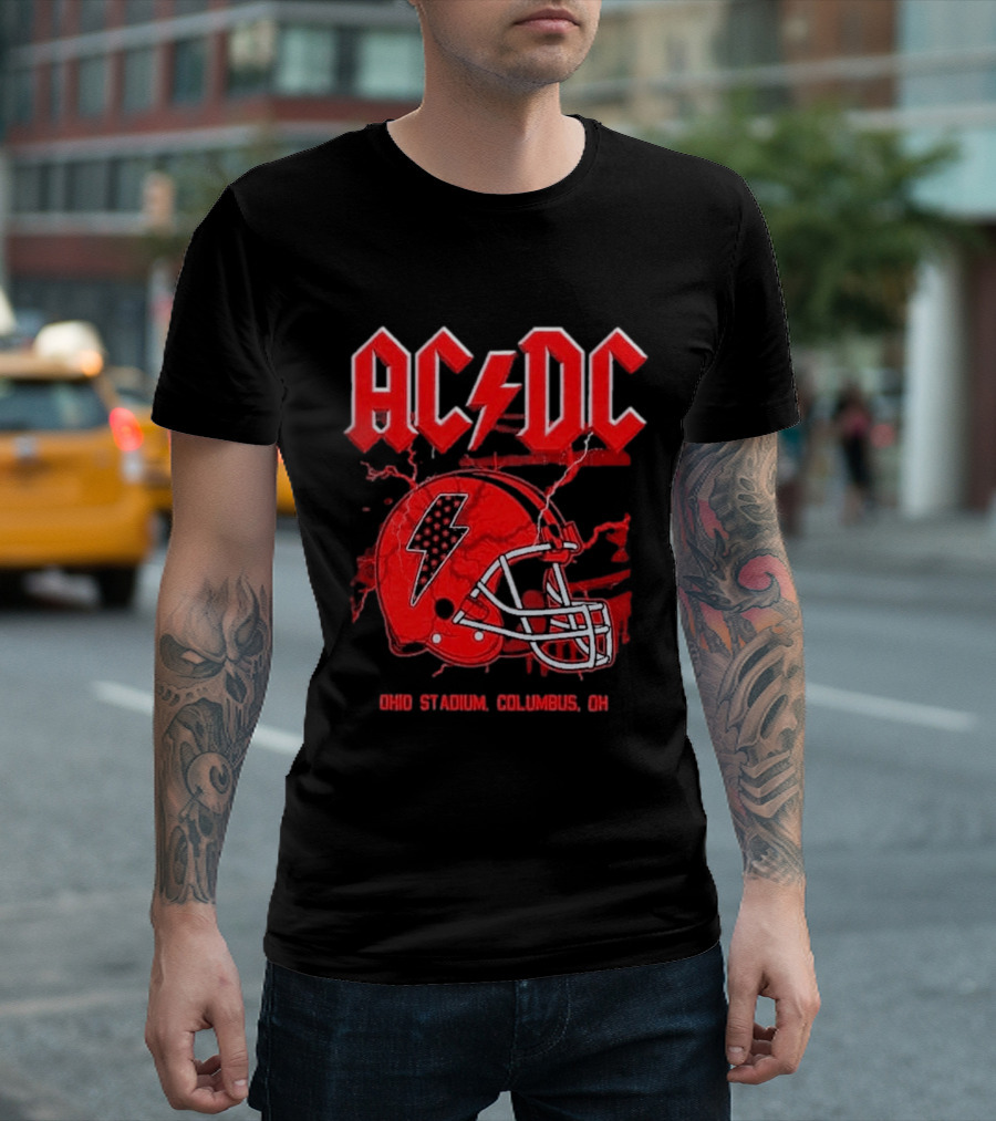 ACDC Pwr Up Tour 2026 Ohio Stadium Columbus Exclusive July 15 Lightning Bolt Helmet T-Shirt