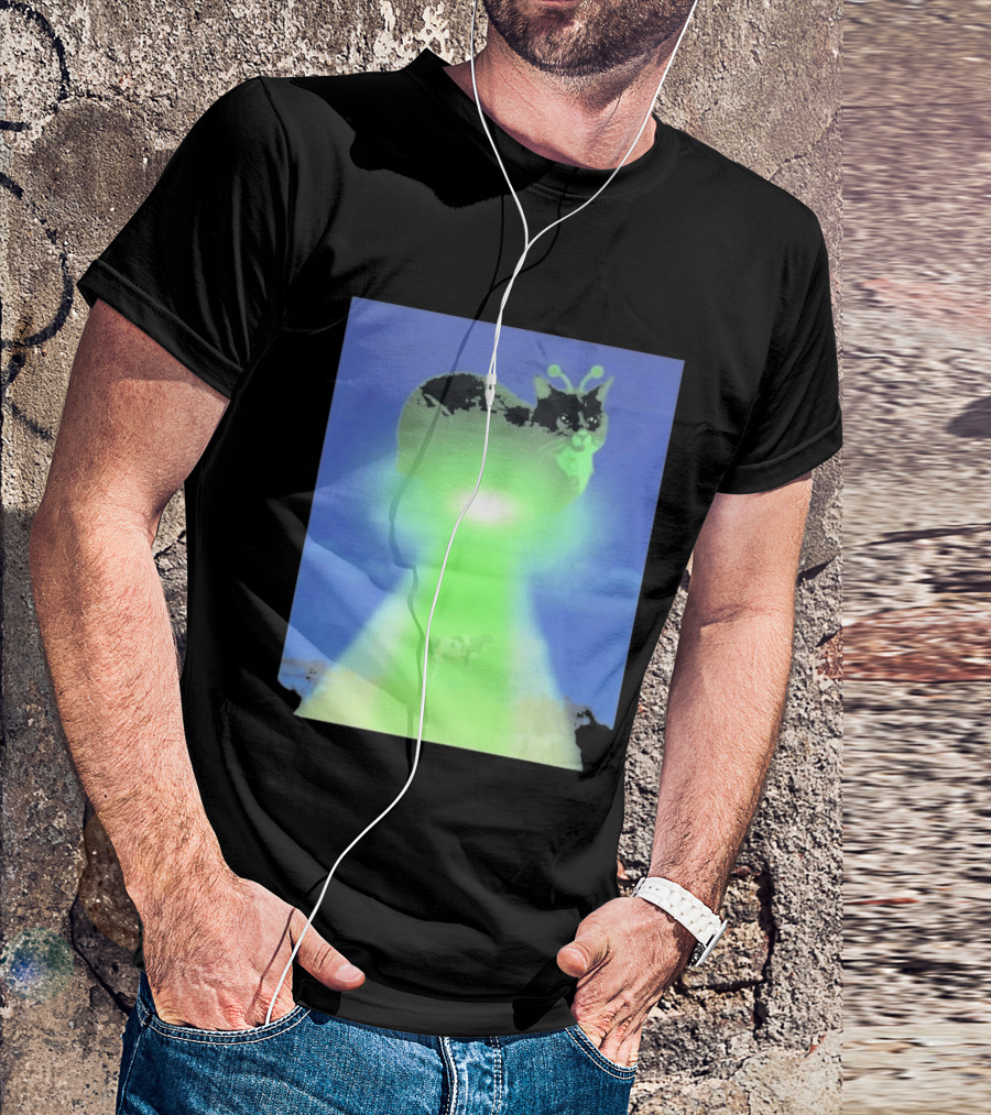 Alien Kitty UFO Beaming Cat Abduction With Tractor Beam And Cow T-Shirt