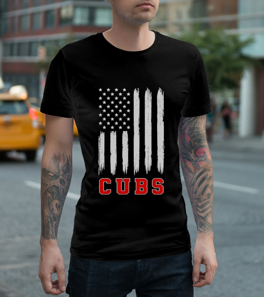 Cubs Distressed American Flag Stars And Stripes T-Shirt
