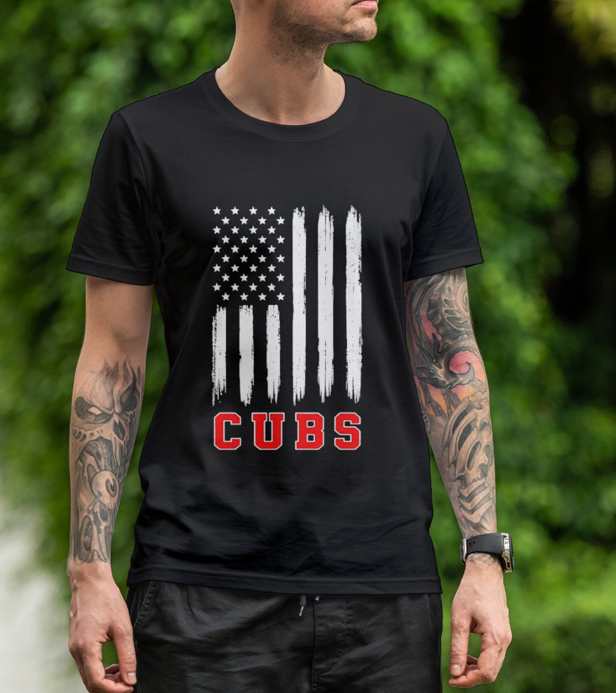 Cubs Distressed American Flag Stars And Stripes T-Shirt