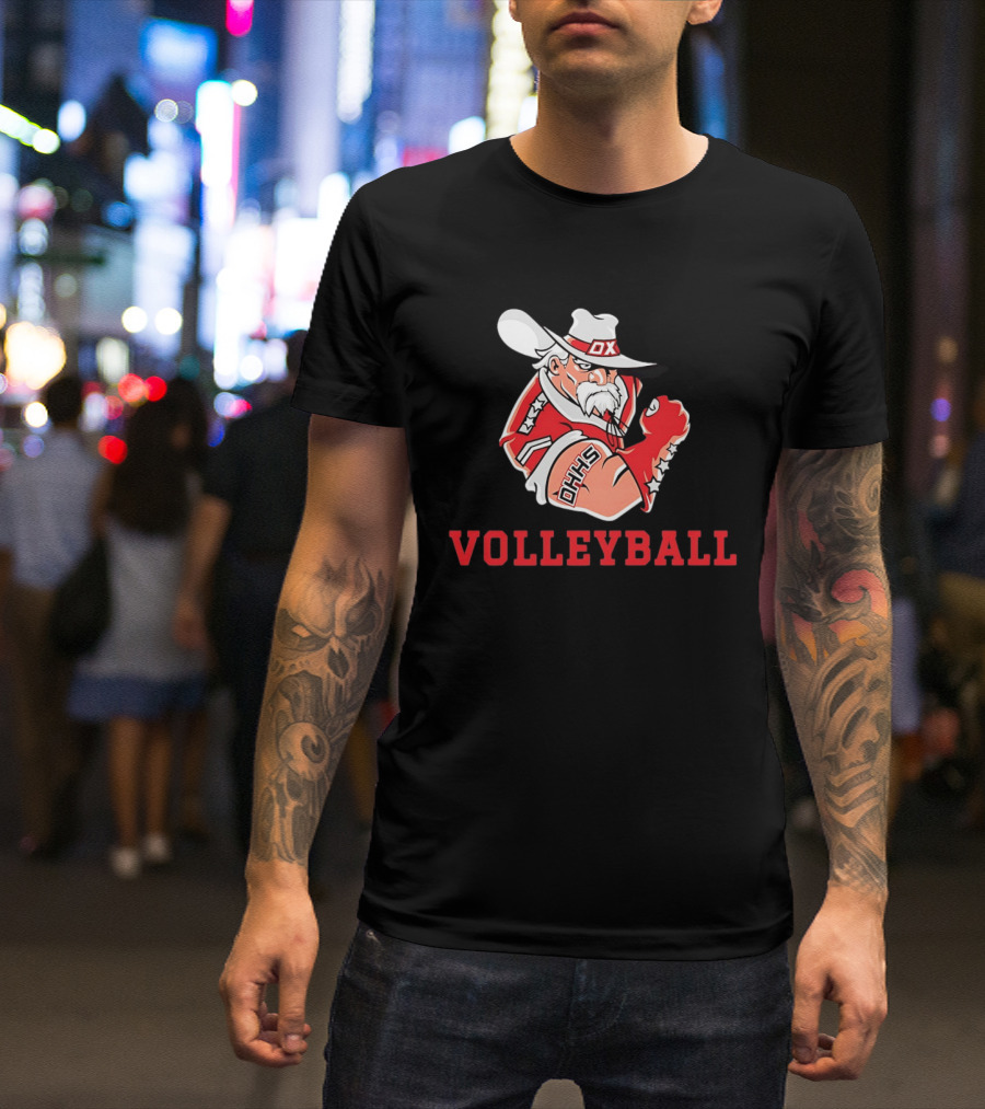 DHHS Volleyball Ox Mascot With Cowboy Hat And Gloves T-Shirt