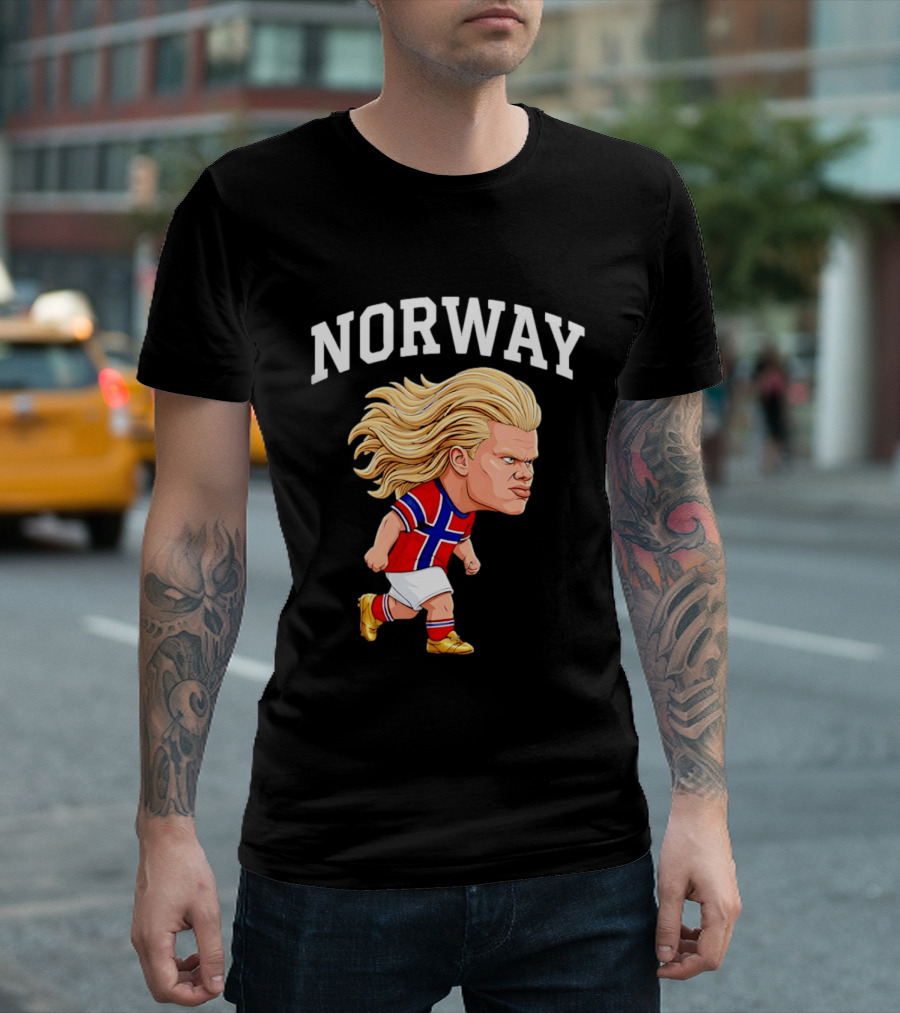 Erling Haaland Norway Football Player Caricature Nordic Soccer Star T-Shirt
