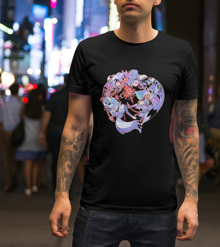 Helluva Boss Blitzø Moxxie Heart Character Collage T-Shirt