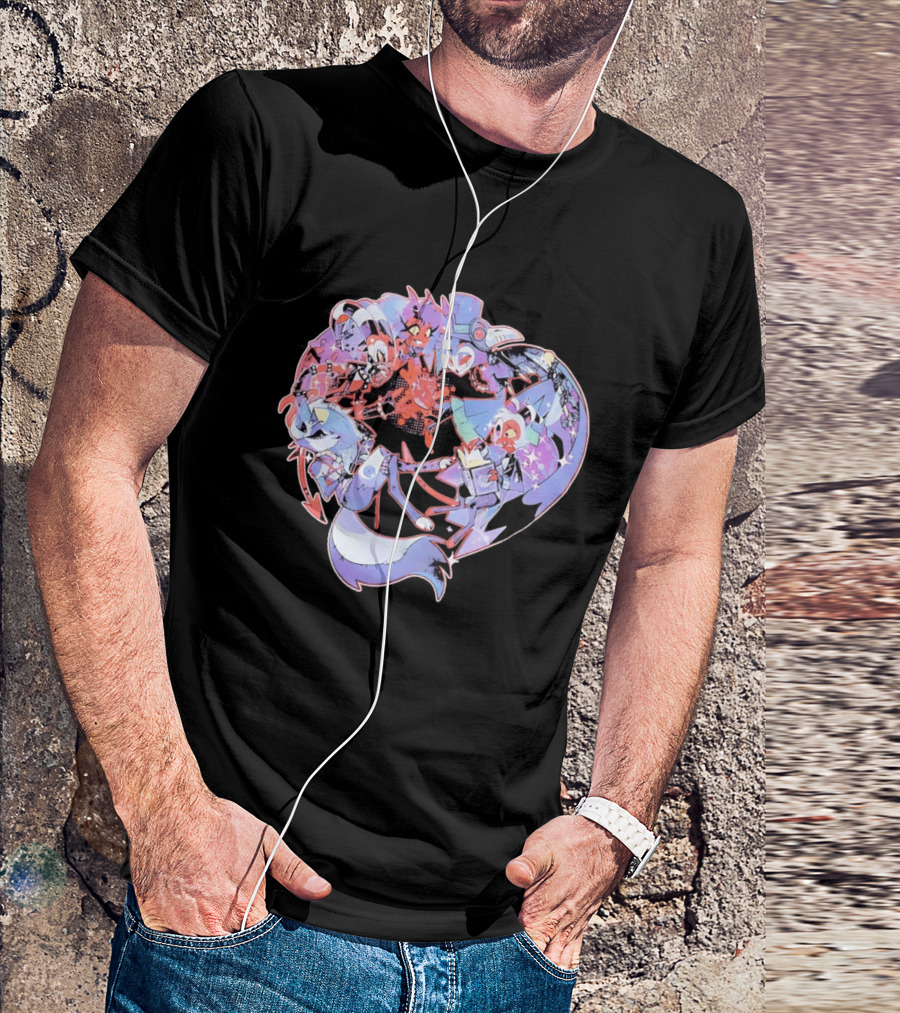 Helluva Boss Blitzø Moxxie Heart Character Collage T-Shirt