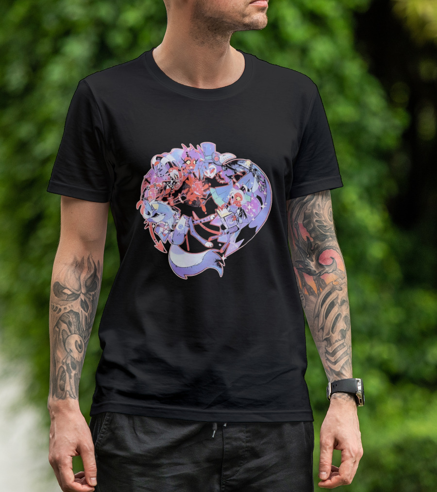 Helluva Boss Blitzø Moxxie Heart Character Collage T-Shirt