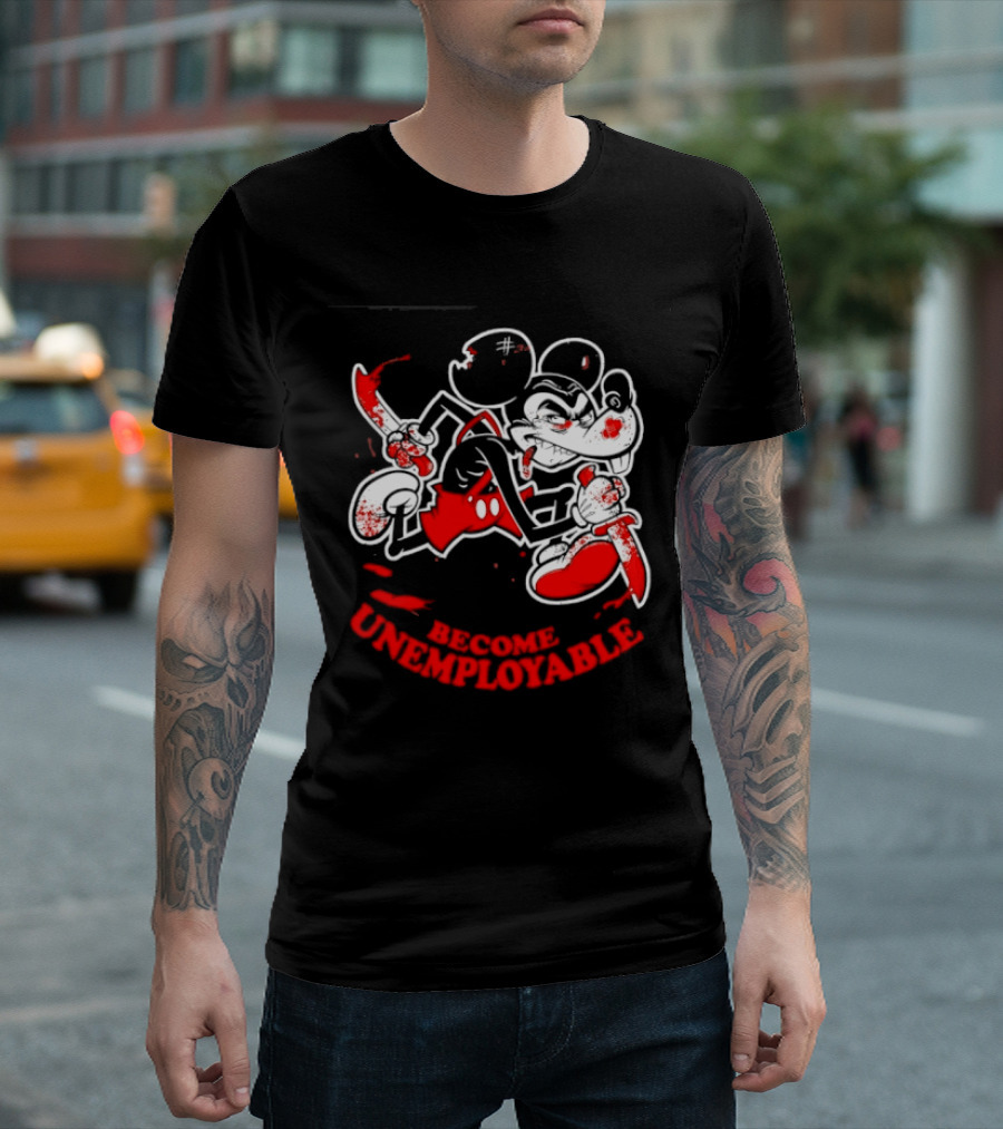 Mickey Mouse Become Unemployable Edgy Cartoon Blood Splatter T-Shirt