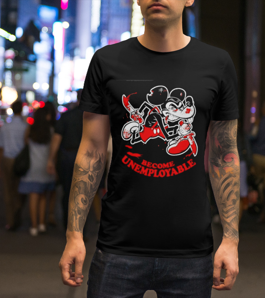 Mickey Mouse Become Unemployable Edgy Cartoon Blood Splatter T-Shirt