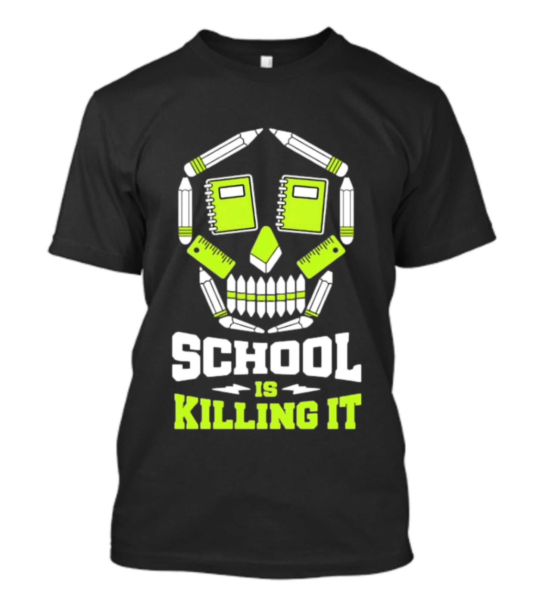 School Is Killing It Skull Pencil Ruler Notebook Student T-Shirt